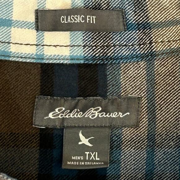 Eddie Bauer Mens XLT Flannel Shirt Brown Blue Button Down Collar 100% Cotton - Picture 4 of 12